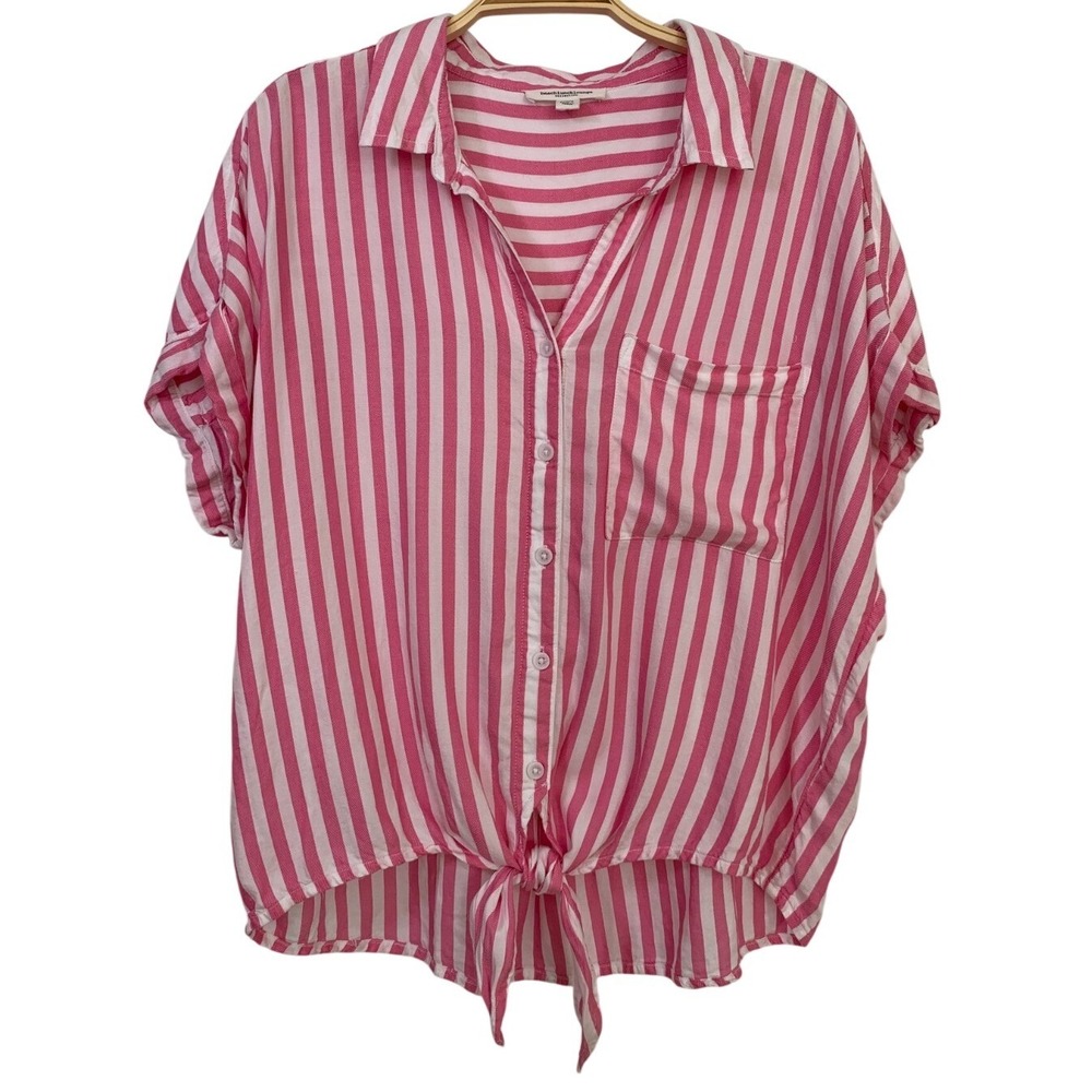 Beach Lunch Lounge L Pink White Candy Stripe Tie‎ Waist Cabana Blouse Nantucket